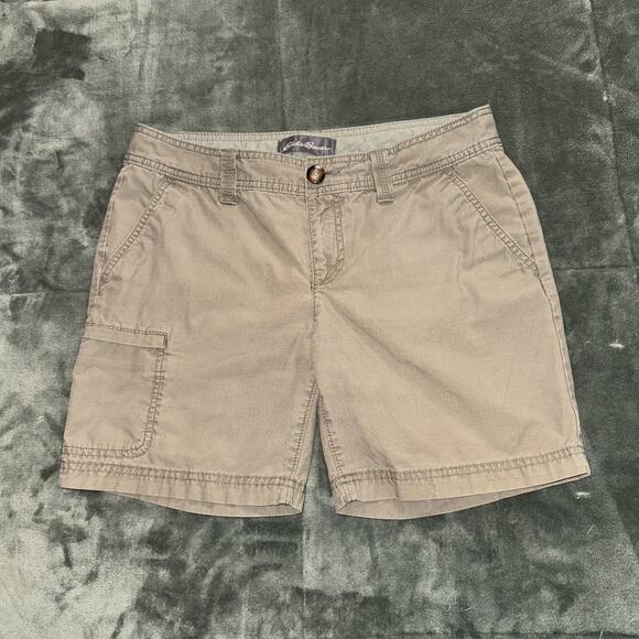 Eddie Bauer Hiking Shorts Women's 4 Tan 100% Cotton Pockets Outdoor Flat Front - Picture 1 of 8